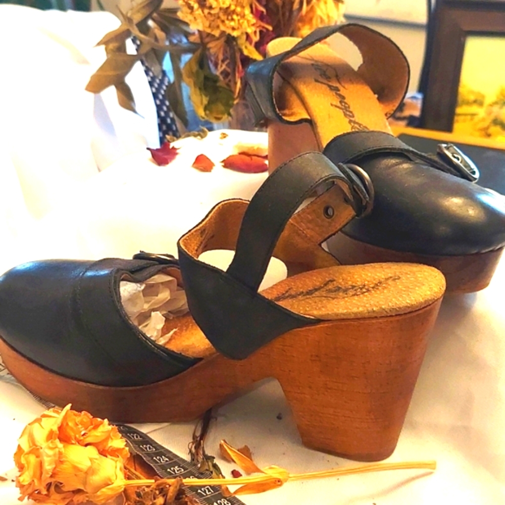 Free People Clog  in Navy Blue with Brown heel